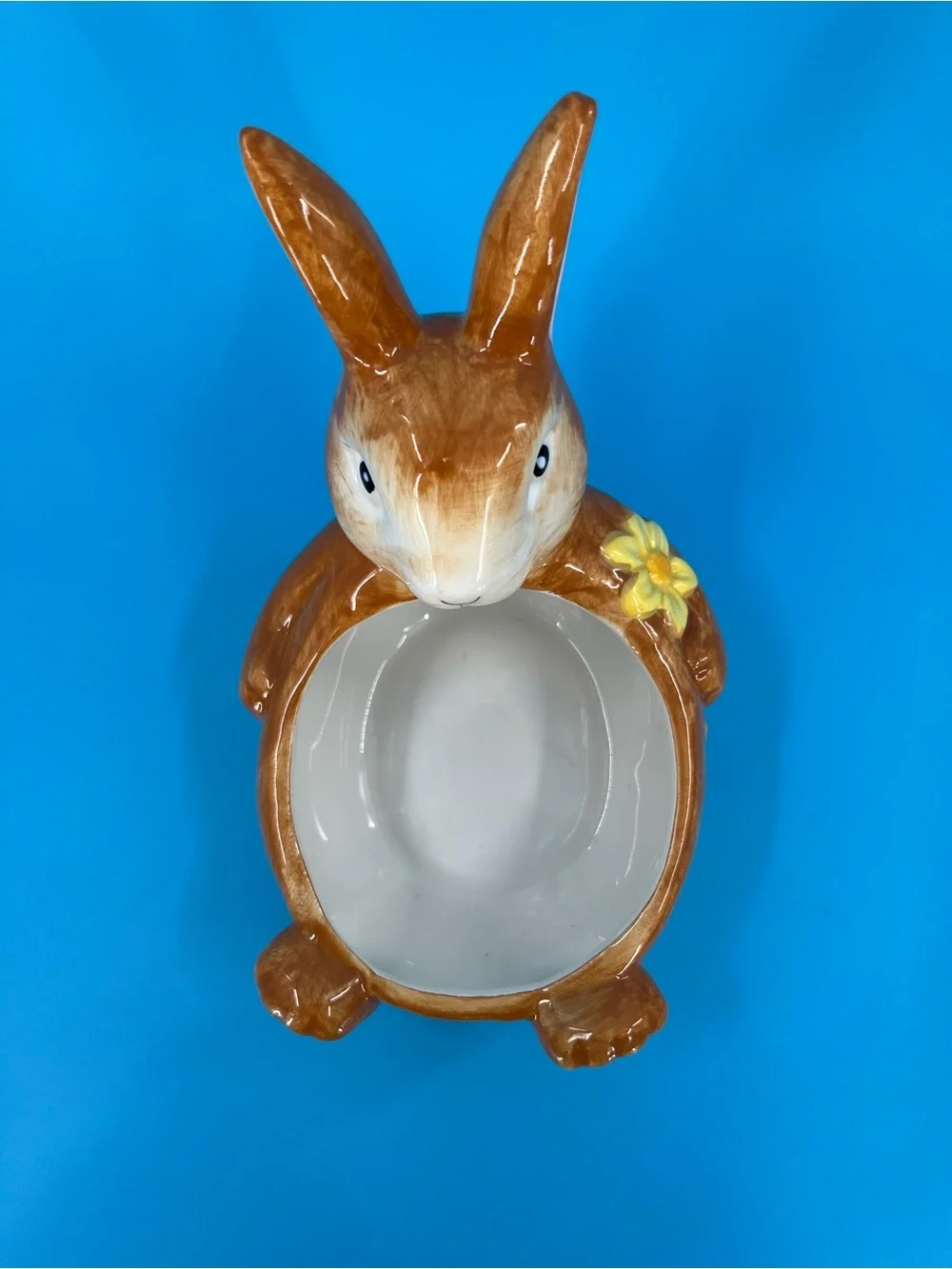 🎁Brown Bunny Ceramic food bowl or Planter with Yellow Flower